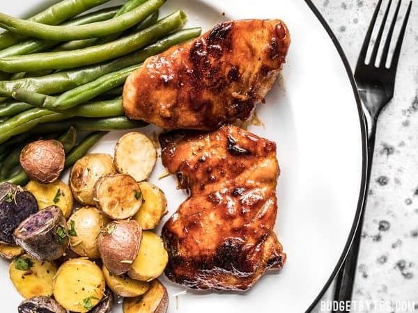 sweet and spicy glazed chicken thighs recipe - budget bytes