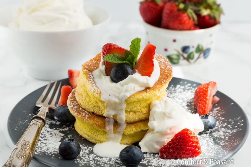 FLUFFY JAPANESE STYLE PANCAKES Comfort Peasant   Japanese Pancakes With Berries Whipped Cream 1 Of 1 