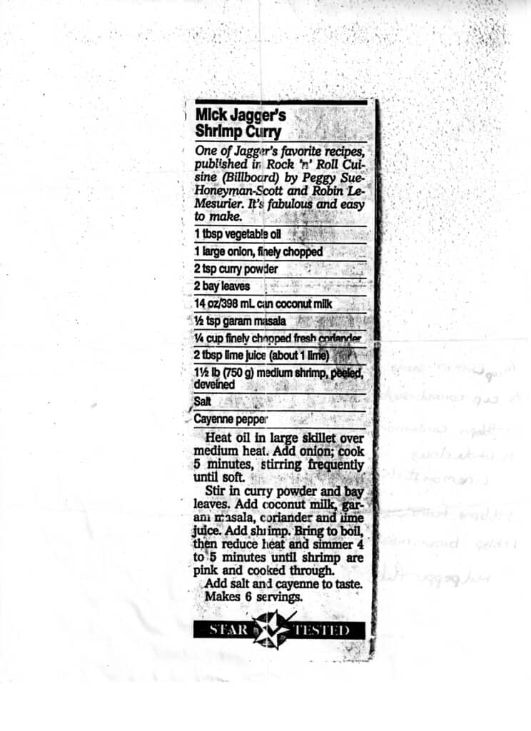 MICK JAGGER'S SHRIMP CURRY Comfort & Peasant